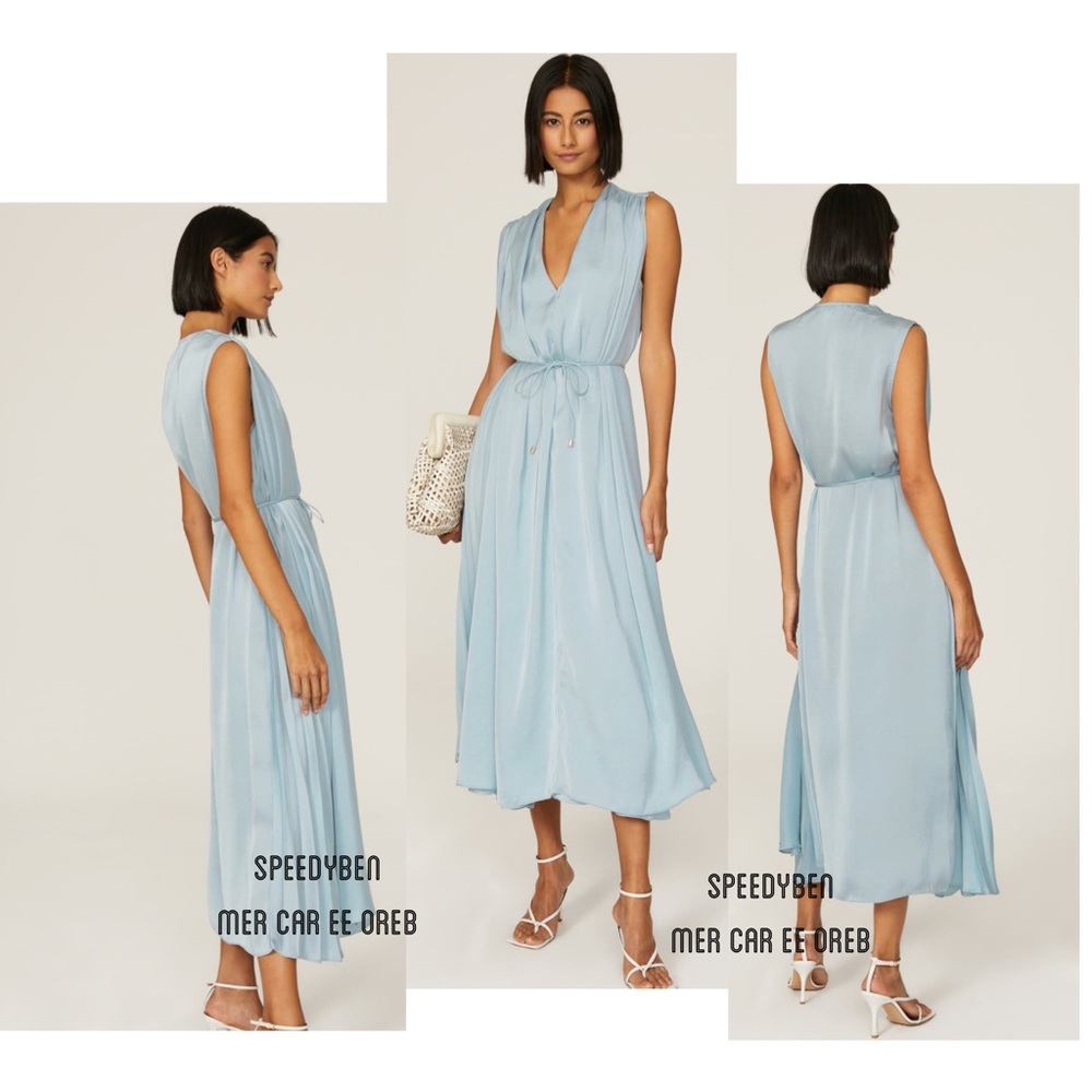 Tome Satin Shift Blue Pleated Dress Size 4